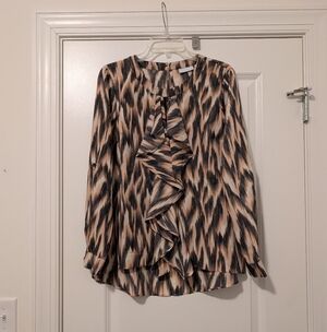 New York & Company Black and Cream Ruffle Blouse